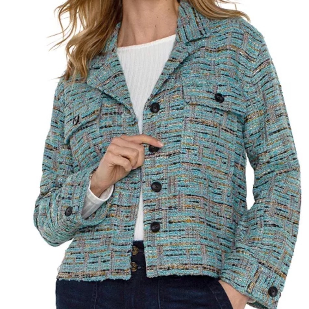 Liverpool Los Angeles Bouclé Boxy Shacket Jacket Blue Multi Size M